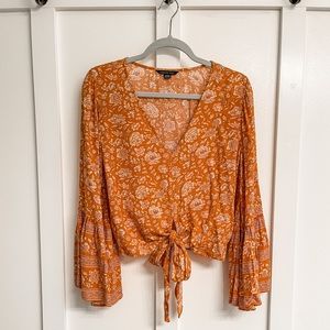 American Eagle long sleeve, cropped & tie waist, with bell sleeves.